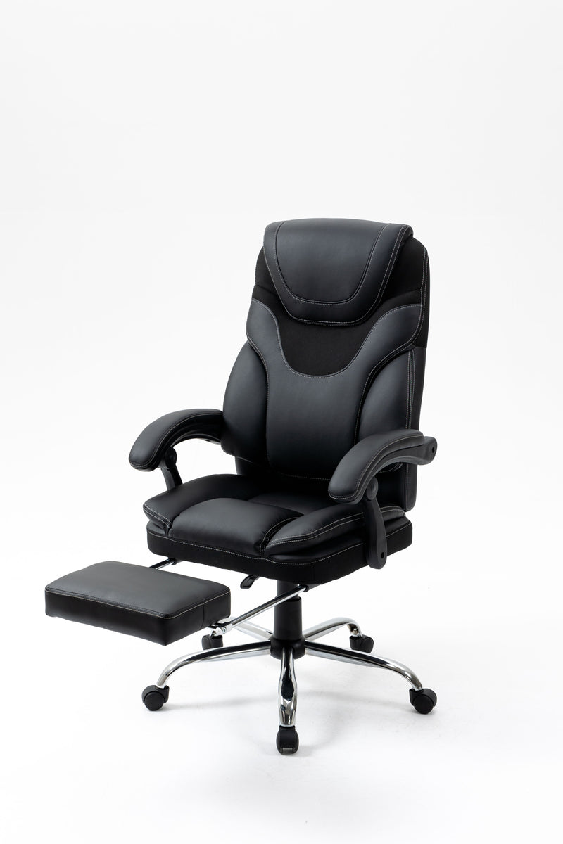 Massage Reclining Office Chair With Footrest, High Back Computer Chair Home Desk Ergonomic Executive Office Chair With Armrests, Adjustable Height - Black