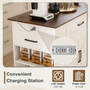 Rustic Movable Kitchen Island On Wheels With Storage & Power Outlet - White