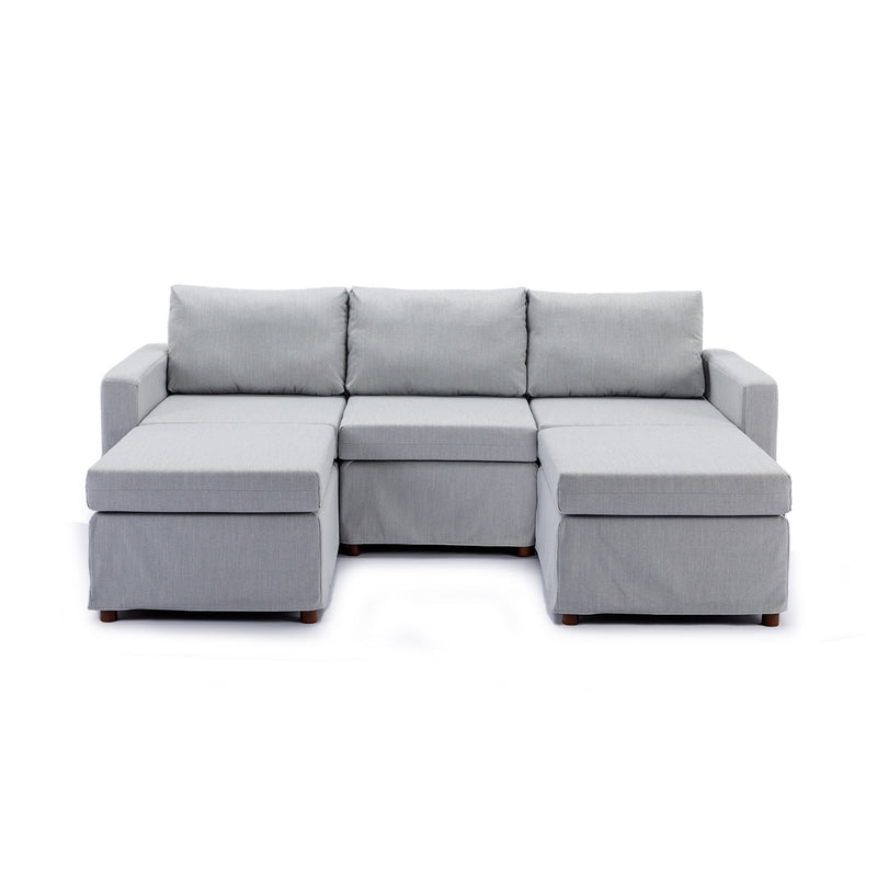 3 Seat Module Sectional Sofa Couch With 2 Ottoman For Living Room, Seat Cushion And Back Cushion Non-Removable And Non-Washable