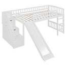 Loft Stairway Bed With 2 Drawers, Convertible Ladder And Slide