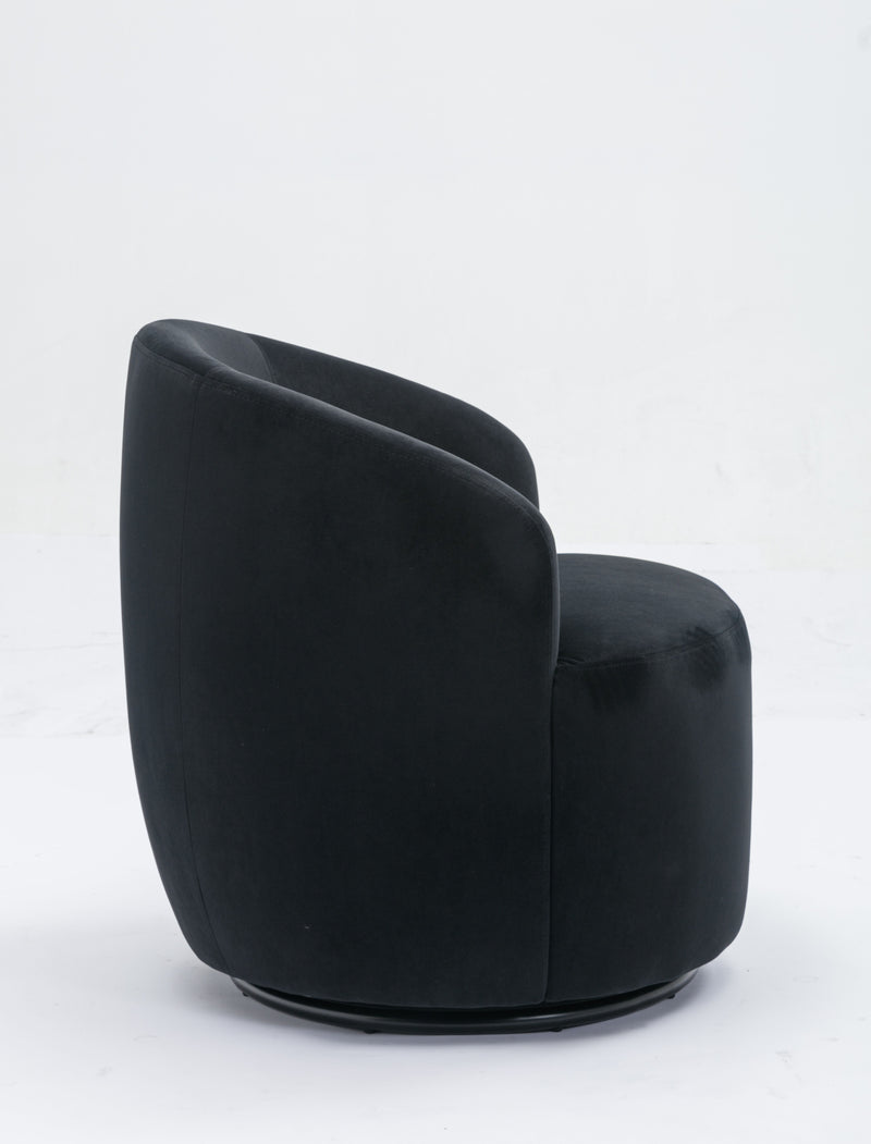 Velvet Fabric Swivel Accent Armchair Barrel Chair With Powder Coating Metal Ring