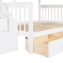 Solid L Shaped Bunk Bed With 3 Drawers, Ladder And Staircase