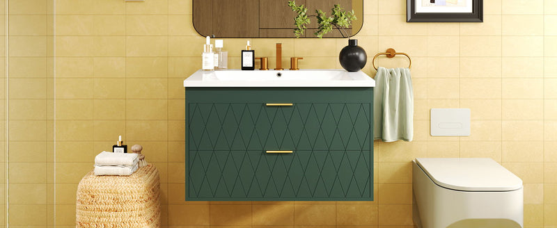 Wall Mounted Bathroom Vanity With Resin Sink, Floating Bathroom Storage Cabinet With 2 Drawers