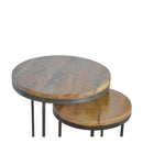 Round Stool Table With Iron Base (Set of 2) - Brown / Black