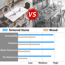 63" Modern Artificial Stone Straight Edge Metal Leg Dining Table, 6 People - White / Gold