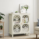 Modern Retro Sideboard Buffet Storage Cabinet With Adjustable Shelves And Tempered Glass Doors - Cream Color