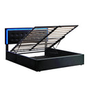 Queen Size Tufted Upholstered Platform Bed with Hydraulic Storage System,PU Storage Bed with LED Lights,Black
