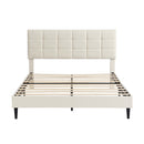 Full Size Platform Bed Frame with Fabric Upholstered Headboard and Wooden Slats, No Box Spring Needed/Easy Assembly, Beige