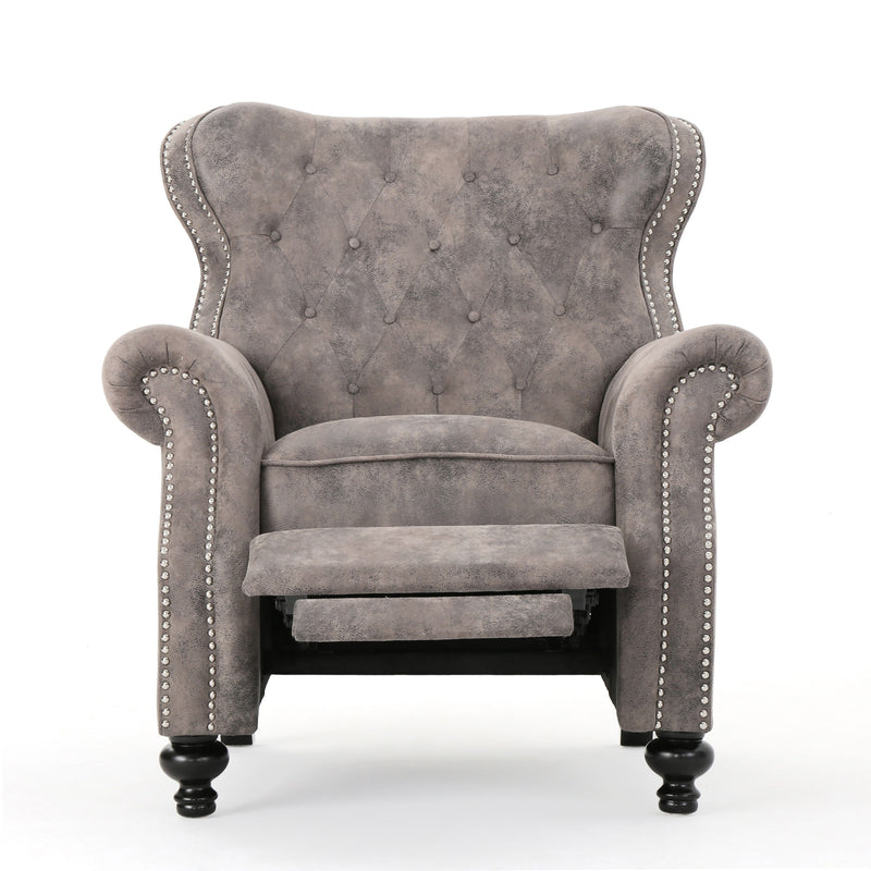 Accented Push Back Recliner Chair With Rolled Arms, Enjoy Cocooning Comfort