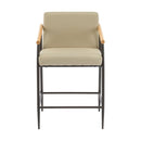 Mid Century Modern Counter Stool Set With Espresso Metal Frame - Khaki