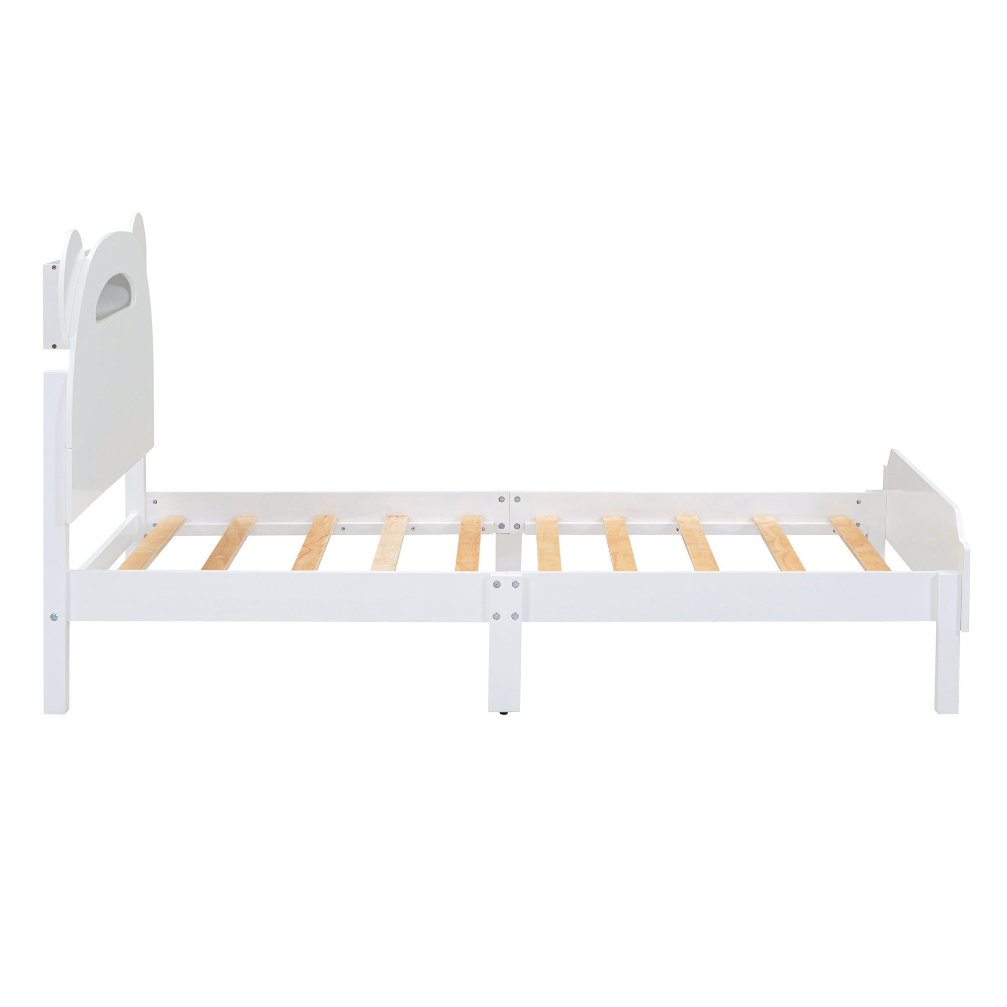 Twin Size Wood Platform Bed with Bear-shaped Headboard,Bed with Motion Activated Night Lights,White - Atlantic Fine Furniture Melbourne FL