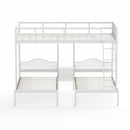 Full Over Twin & Twin Bunk Bed Metal Triple Bed With Nightstand and Guardrails. White, 96.9'' L x 76'' W x 69'' H