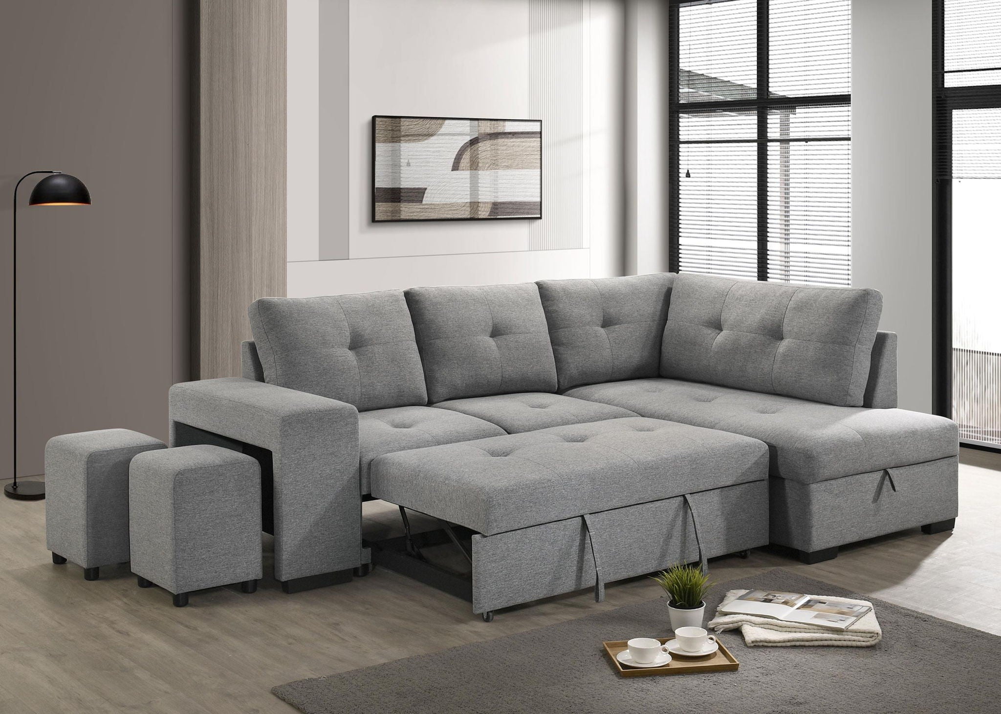 Roanne Fabric Upholstered Sleeper Sectional Sofa Grey - Atlantic Fine Furniture Melbourne FL