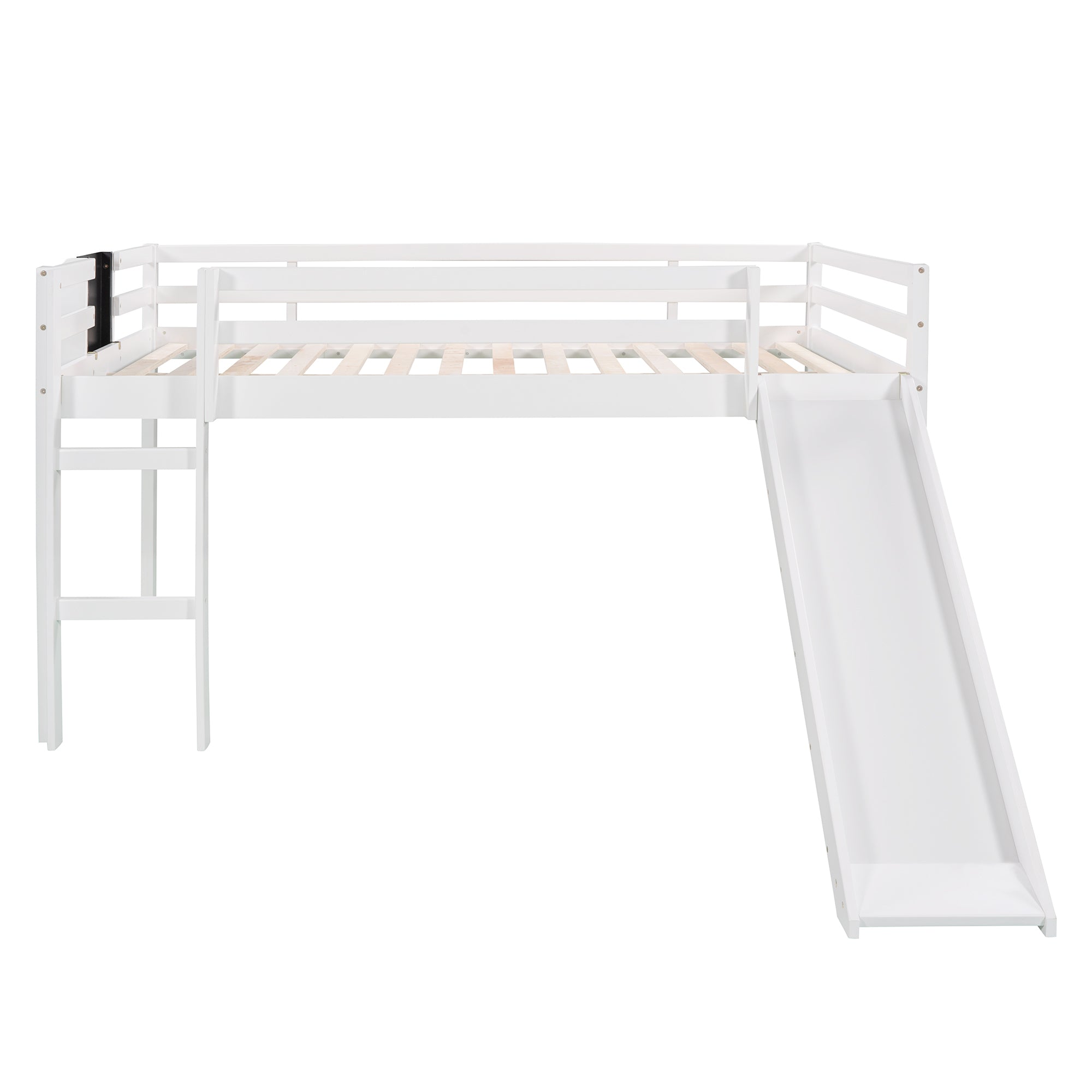 Full size Loft Bed Wood Bed with Slide, Stair and Chalkboard,White(Old SKU:WF282116AAK) - Atlantic Fine Furniture Melbourne FL