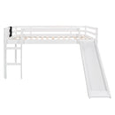 Full size Loft Bed Wood Bed with Slide, Stair and Chalkboard,White（Old SKU:WF282116AAK）
