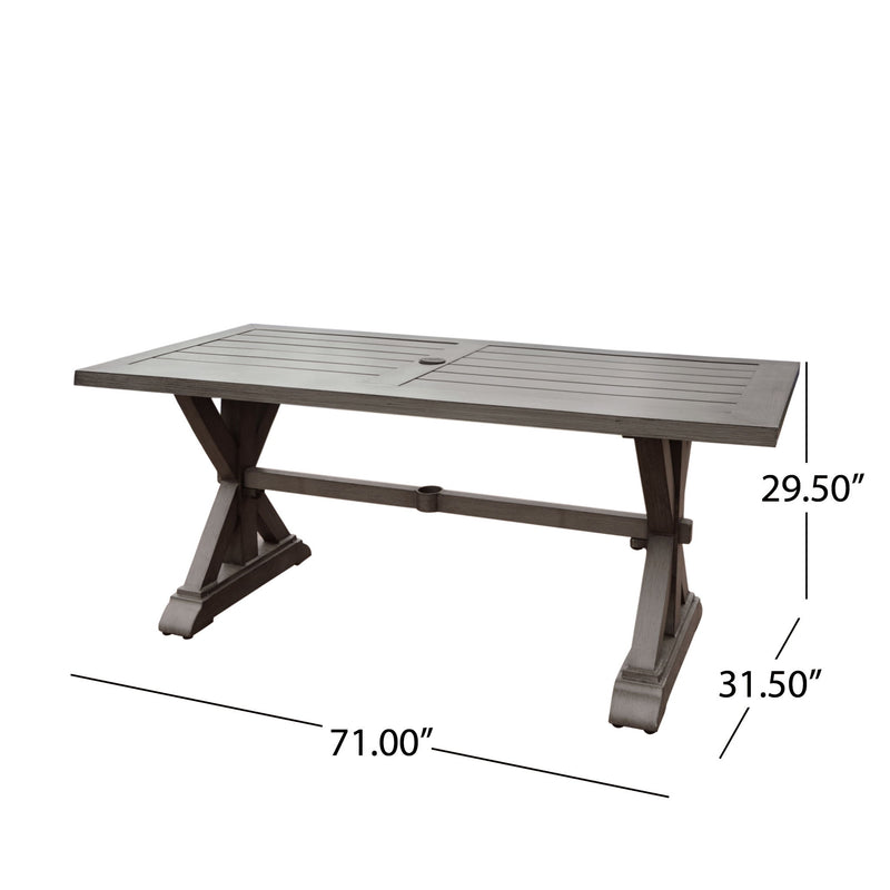 Modern Outdoor Dining Table With X Shaped Legs, Umbrella Hole