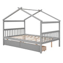 Full Size Wooden House Bed with Drawers, Gray