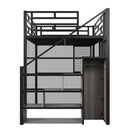 Metal Loft Bed With Wardrobe, Desk, Storage Shelves