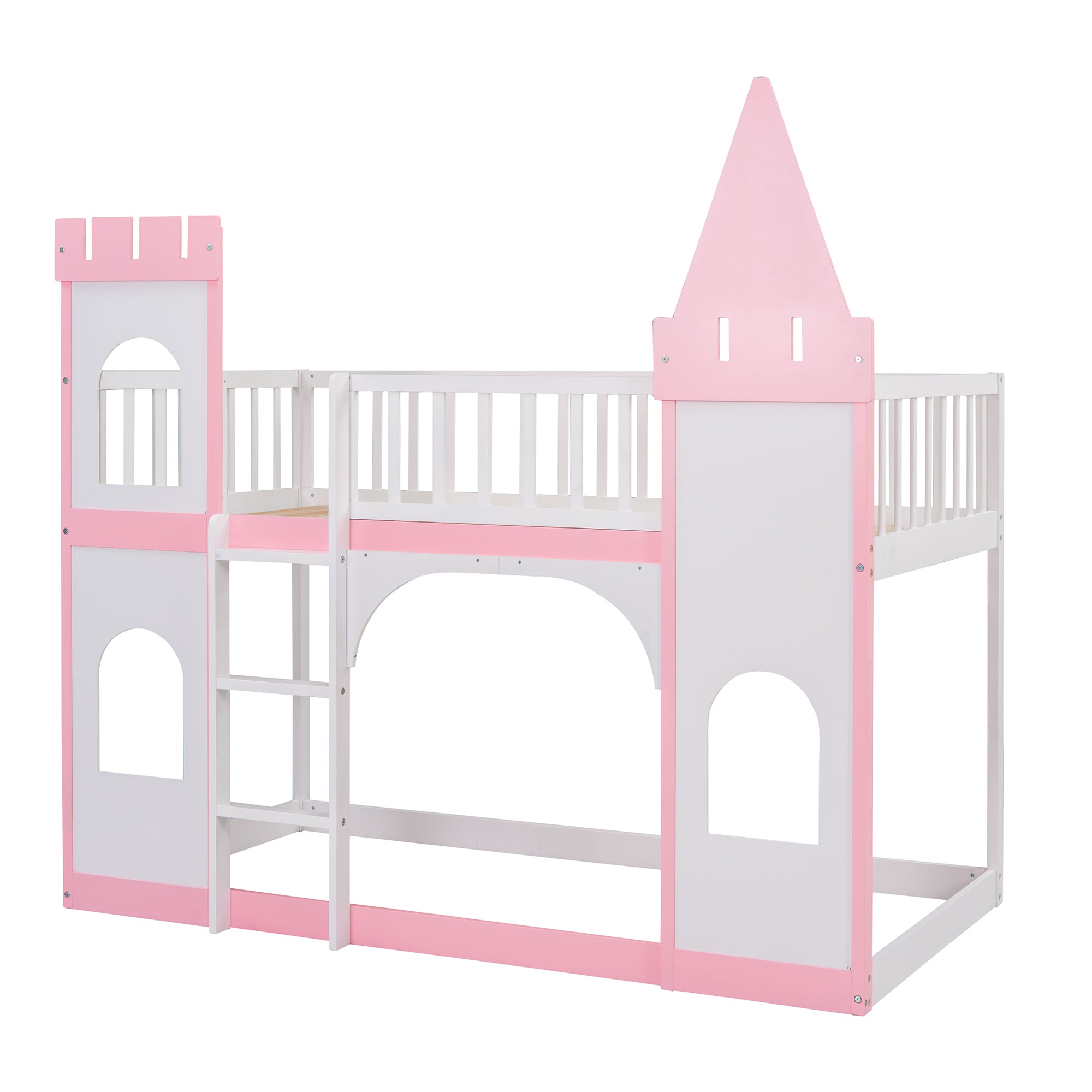 Twin Over Twin Castle Bunk Bed with Ladder - Pink - Atlantic Fine Furniture Melbourne FL