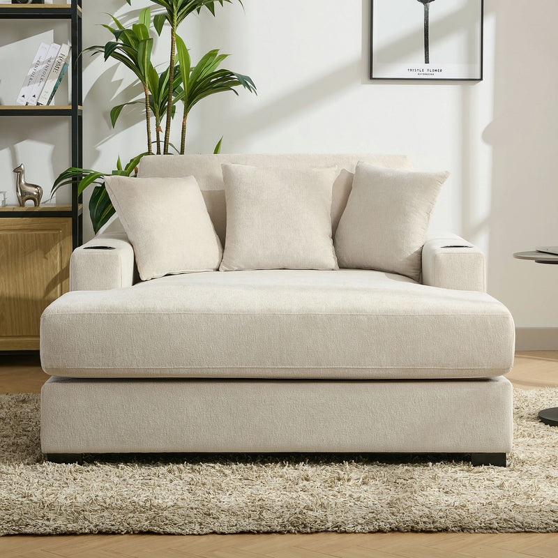 Oversized Chaise Lounger Modern Style Sofa Couch, With Pillows, Charge Station & Cup Holders