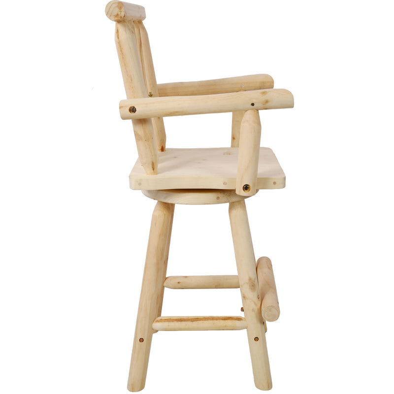 Rustic Bar Stool, Fir Wood Construction, Wide Armrest