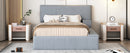 Full Size Upholstered Platform Bed with Lateral Storage Compartments and Thick Fabric, Velvet, Gray
