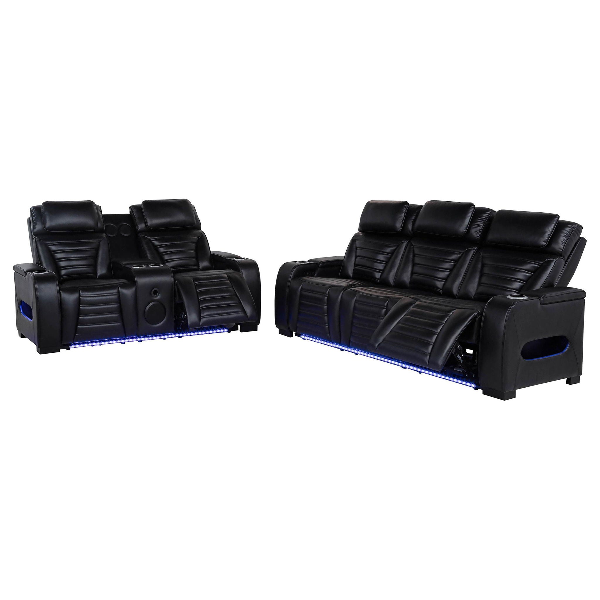 Zuma 2-piece Faux Leather Dual Power LED Sofa Set Black - Atlantic Fine Furniture Melbourne FL