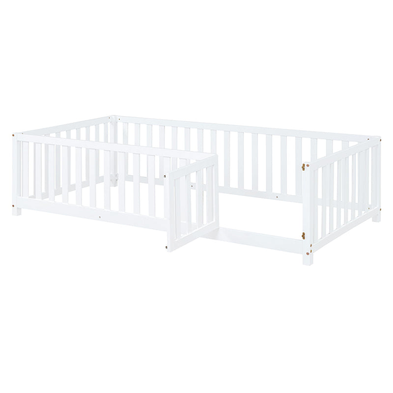 Daybed With Fence Guardrails And 2 Drawers, Split Into Independent Floor Bed & Daybed