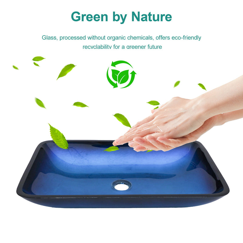 Gradient Tempered Glass Vessel Sink With Pop-Up Drain