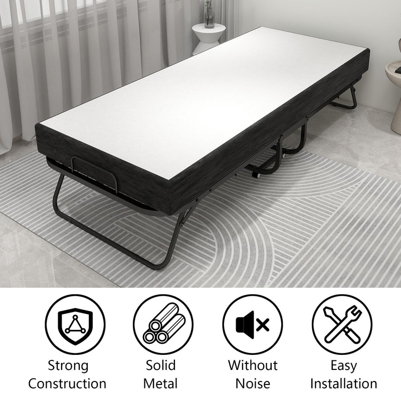 Deluxe - Twin Size Diplomat Folding Bed, Luxurious Memory Foam Mattress And Sturdy - White / Black