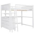 Full size Loft Bed with Drawers and Desk, Wooden Loft Bed with Shelves - White(OLD SKU:LT001529AAK)