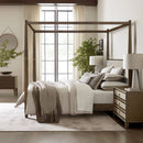 Queen Canopy Bed Frame With Upholstered Headboard - Brown