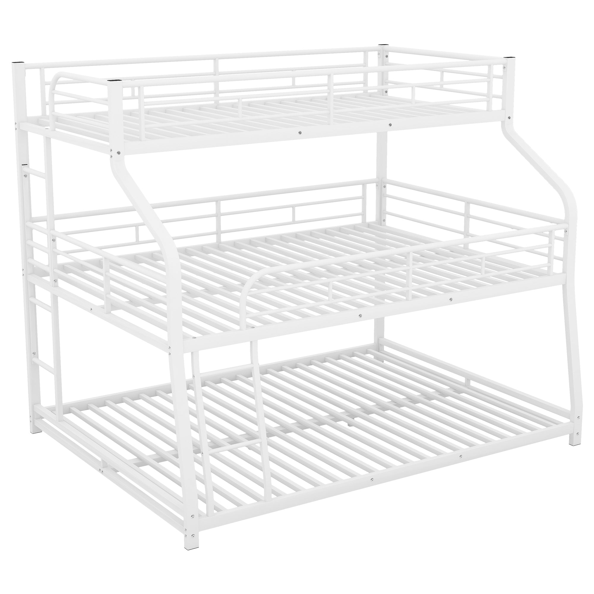 Twin XL/Full XL/Queen Triple Bunk Bed with Long and Short Ladder and Full-Length Guardrails,White - Atlantic Fine Furniture Melbourne FL
