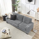 Modern Corduroy Fabric Sofa, 3 Seater Compressed Couch With Cup Holders