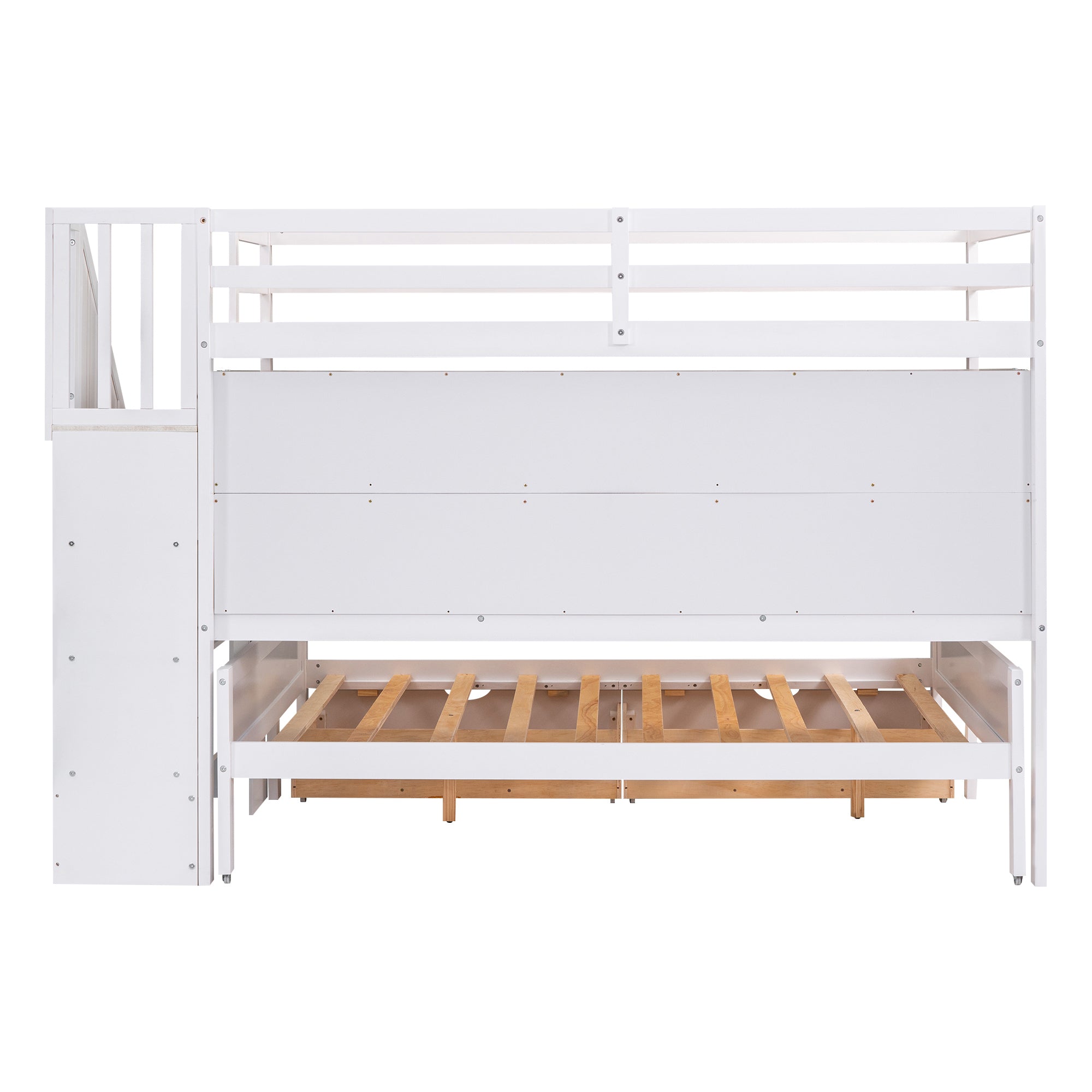 Twin XL over Full Bunk Bed with Built-in Storage Shelves, Drawers and Staircase,White - Atlantic Fine Furniture Melbourne FL