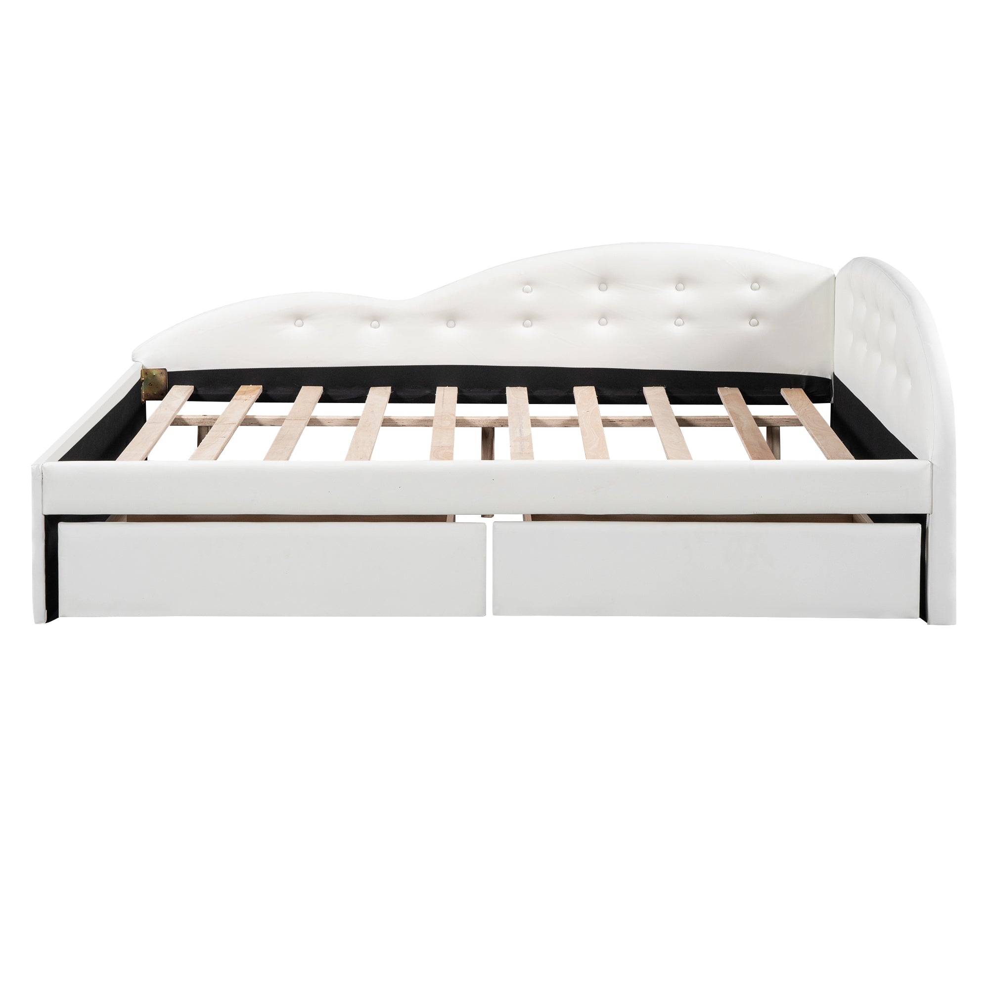Full Size PU Upholstered Tufted Daybed with Two Drawers and Cloud Shaped Guardrail, White - Atlantic Fine Furniture Melbourne FL
