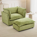 Modern Cozy Upholstered Armchair Sofa With Movable Ottoman