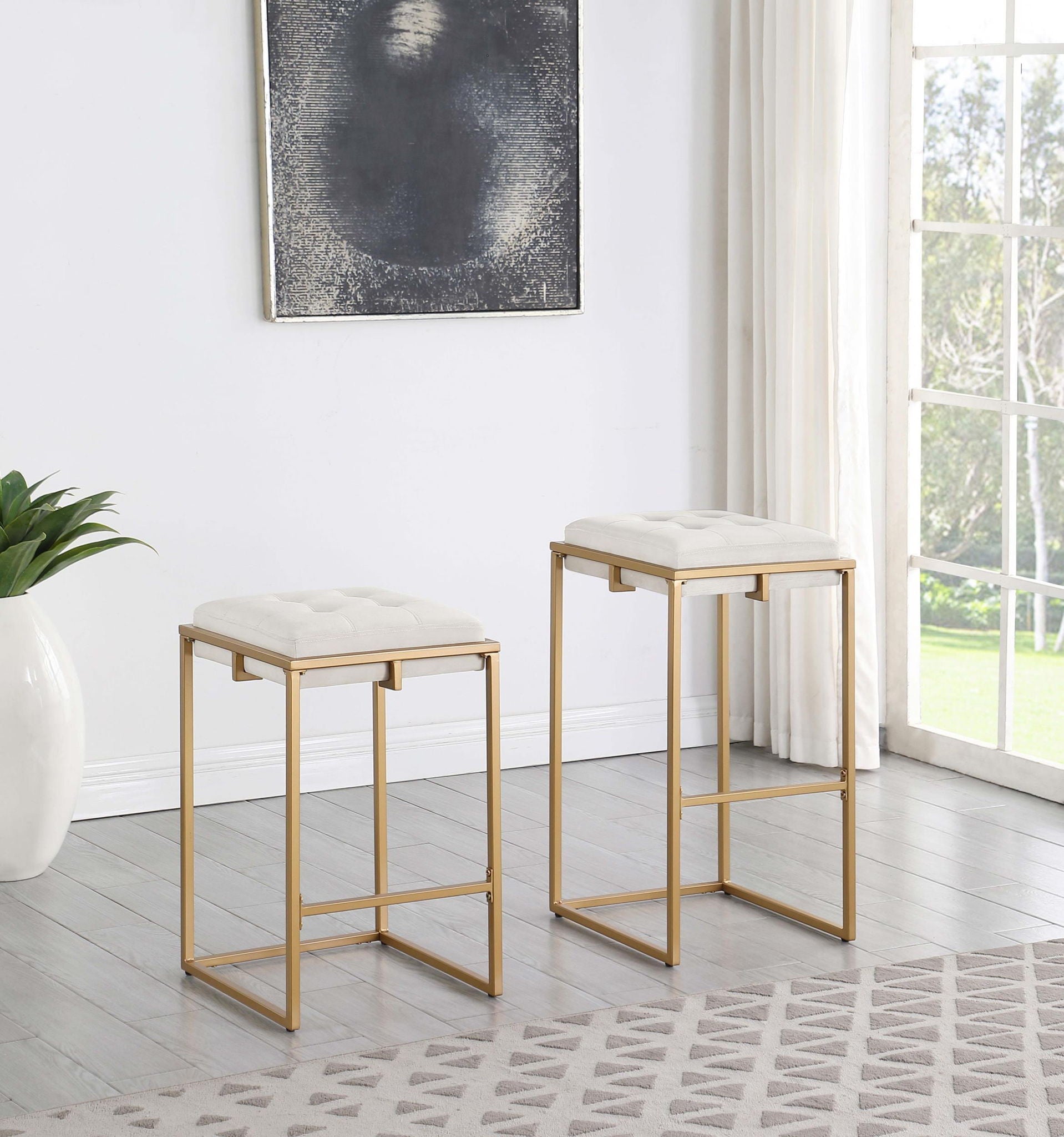 Nadia Upholstered Backless Bar Stool Beige (Set of 2) - Atlantic Fine Furniture Melbourne FL