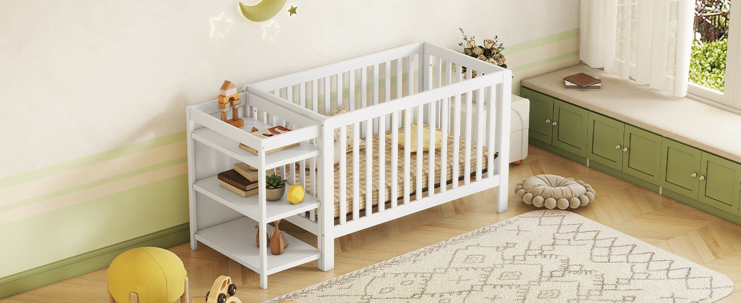 Convertible Crib/Full Size Bed with Changing Table, White - Atlantic Fine Furniture Melbourne FL