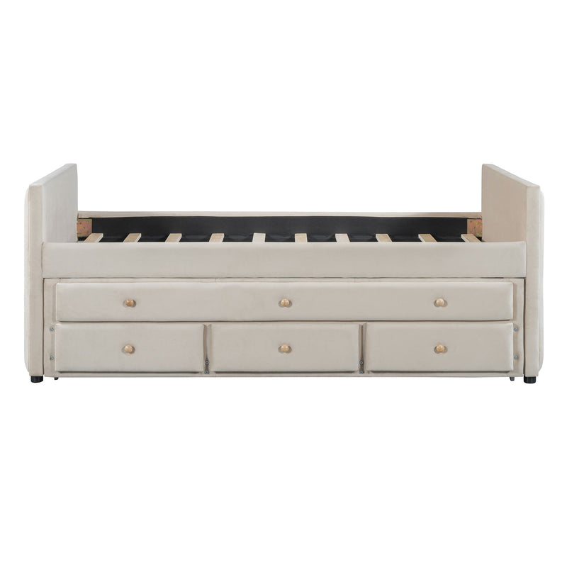 Upholstered Daybed With Trundle And Drawers
