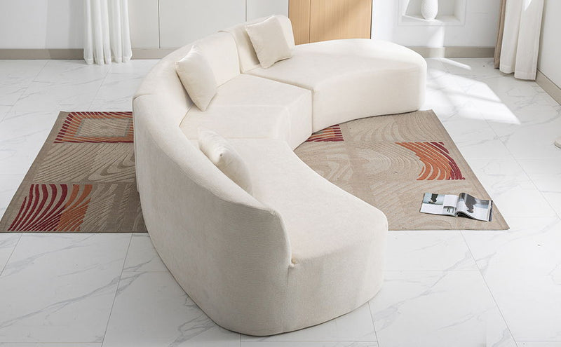 136.6" Stylish Curved Sofa Sectional Sofa Chenille Fabric Sofa Couch With Three Throw Pillows For Living Room, Beige