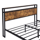 Industrial Queen Bed Frame with LED Lights and 2 USB Ports, Bed Frame Queen Size with Storage, Noise Free, No Box Spring Needed, Rustic Brown
