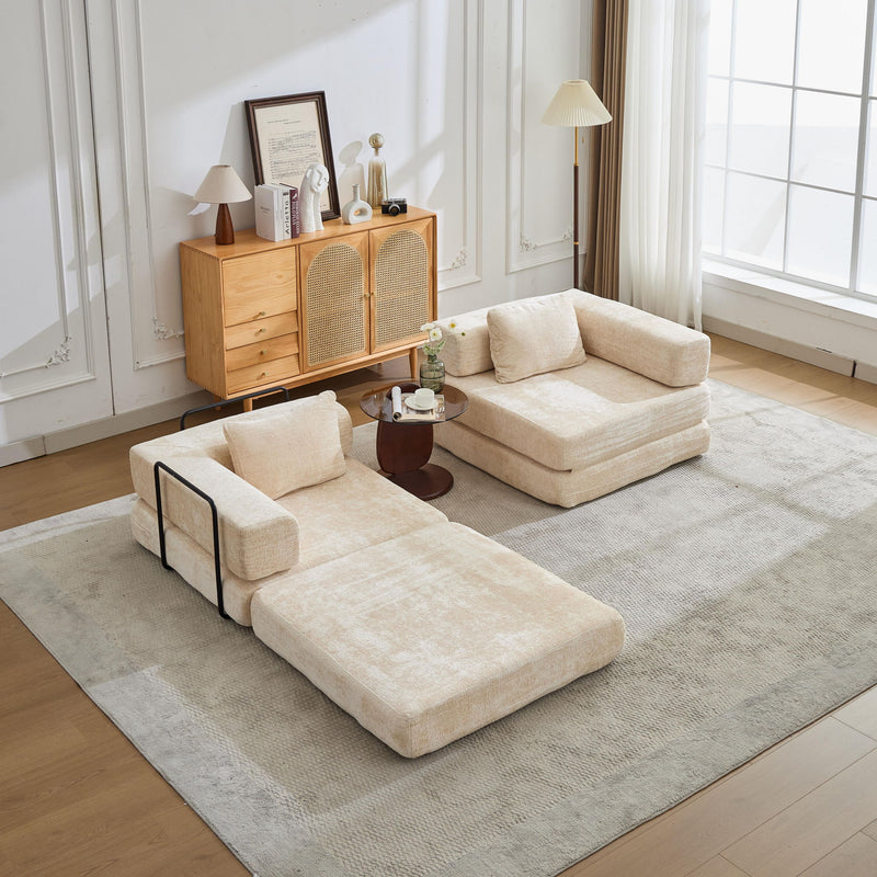 Convertible Floor Sofa Bed With Fixed Shape Frame, Loveseats Boneless Modular Sectional, For Living Room - Beige