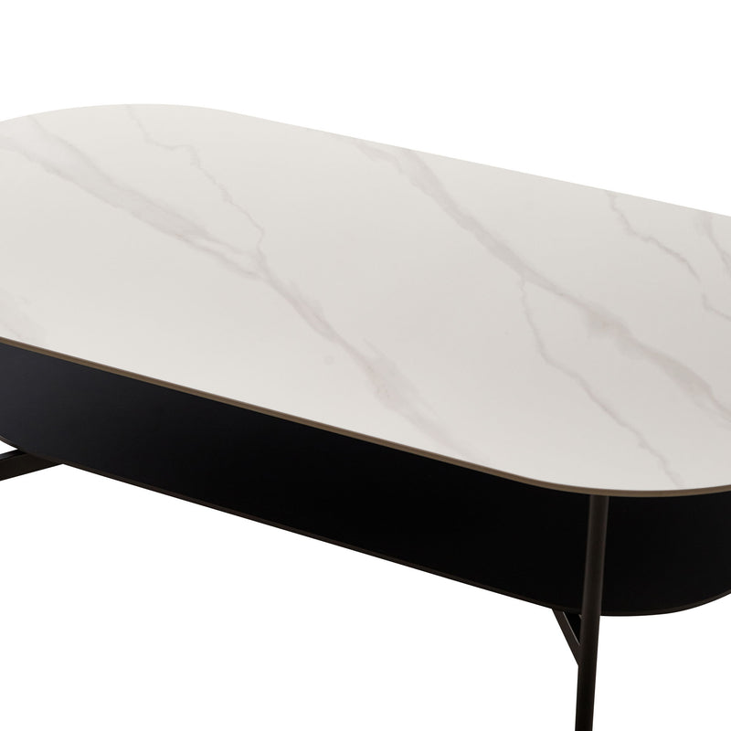 Contemporary Coffee Table Sintered Stone Surface With Ceramic Finish Double Layer Design Base Matte Shelf Modern Living Room Center Table - White / Gray
