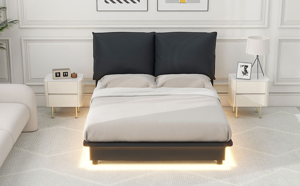 Full Size Upholstered Platform Bed with Sensor Light and Ergonomic Design Backrests, Black - Atlantic Fine Furniture Melbourne FL