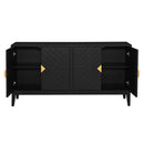 4 Door Sideboard Storage Cabinet For Living Room And Dining Room, 2 Large Cabinets With Gold Handles And Adjustable Shelf - Black
