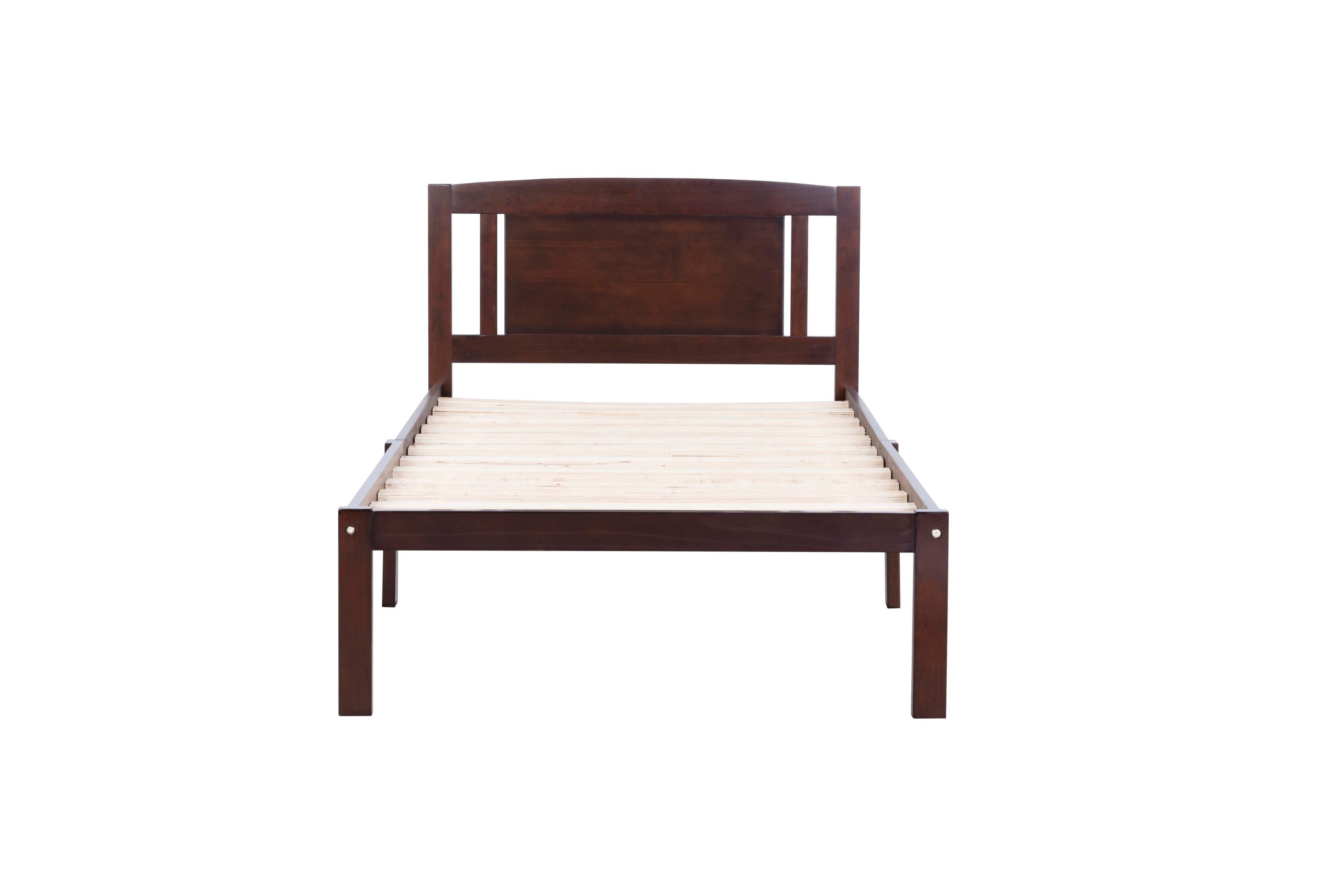 Twin Size Bed, Wood Platform Bed Frame with Headboard For Kids, Slatted, Dark Walnut - Atlantic Fine Furniture Melbourne FL