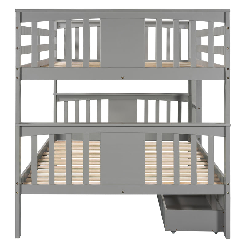 Full over Full Bunk Bed with Drawers and Ladder for Bedroom, Guest Room Furniture-Gray(OLD SKU :LP000205AAE)