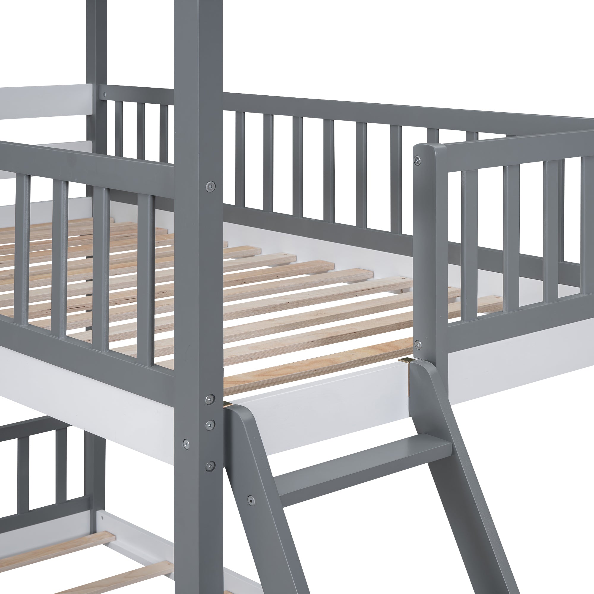 Twin Over Twin Bunk Bed Wood Bed with Roof, Window, Ladder,Gray(OLD SKU :LT100008AAE) - Atlantic Fine Furniture Melbourne FL