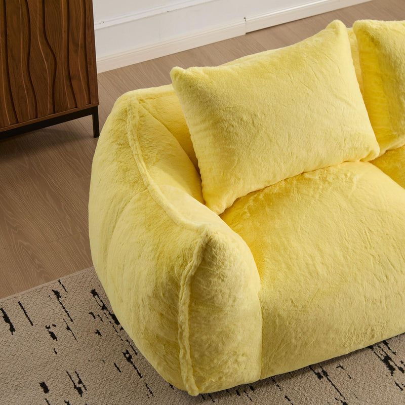 Giant Bean Bag Couch, Ultra Soft Fluffy Loveseat For Living Room Reading Chair With Pillows - Yellow